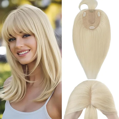 Miniatura 14 de Rich Choices Pelucas con topper de cabello para mujeres, cabello humano real 100% Remy, sin flequillo, para mujeres con adelgazamiento en la parte