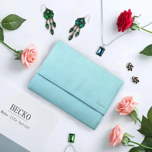 Miniatura 6 de Becko - Organizador de joyas para múltiples collares anillos pulseras de piel flexible y gamuza gran capacidad sin arrugas ligero portátil