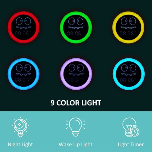 Miniatura 3 de Reloj despertador para niños, reloj de entrenamiento para dormir con luces nocturnas, máquina de sonido, reloj despertador de dinosaurio para niños