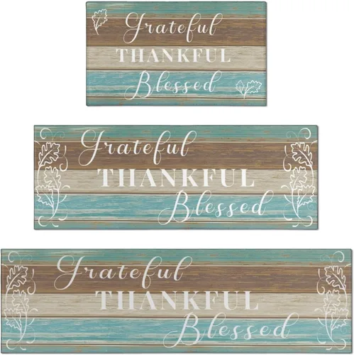 Miniatura 11 de Grateful Thankful Blessed - Juego de 2 alfombras de cocina antideslizantes beige y alfombrillas acolchadas cómodas para cocina, suelo de cocina