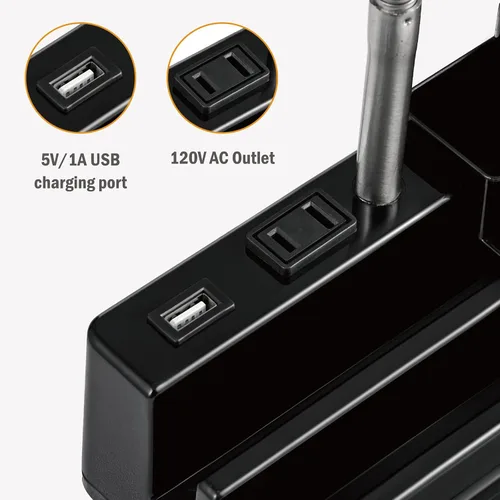 Miniatura 3 de HonoDing Lámpara de escritorio E26 con 1 puerto de carga USB y 1 toma de corriente AC, base organizadora, cuello ajustable, interruptor