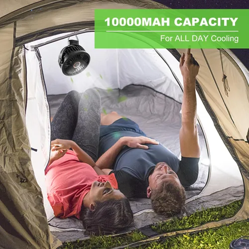 Miniatura 4 de Odoland Paquete de 2 ventiladores recargables de 10000 mAh con gancho para colgar, ventilador portátil a batería, flujo de aire fuerte y silencioso