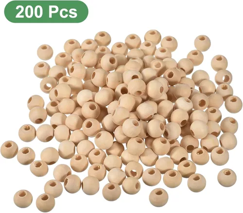 Miniatura 3 de uxcell 200 cuentas espaciadoras de madera natural de 0.472 pulgadas, agujero grande de 0.118 pulgadas, cuentas redondas de madera sin terminar