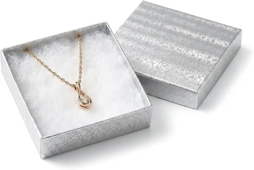 TheDisplayGuys - Paquete de 100 cajas de cartón rellenas de algodón #33 para joyas, papel de aluminio plateado (3.5 x 3.5 x 1.0 pulgadas), para