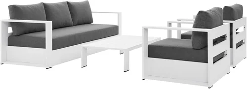 Modway Tahoe - Juego de 4 piezas de sala de estar de aluminio con recubrimiento en polvo para patio al aire libre, color blanco y carbón Blanco