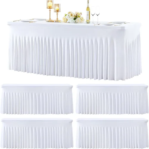 Miniatura 35 de Manteles de mesa de elastano azul bebé de 6 pies para mesas rectangulares, sin arrugas, rectangular, elástico, ajustable de 6 pies con falda