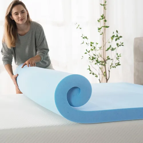 Miniatura 7 de Zinus - Cubrecolchón de espuma viscoelástica con gel de enfriamiento de té verde de 2 pulgadas, espuma de gel de enfriamiento, con certificado Azul