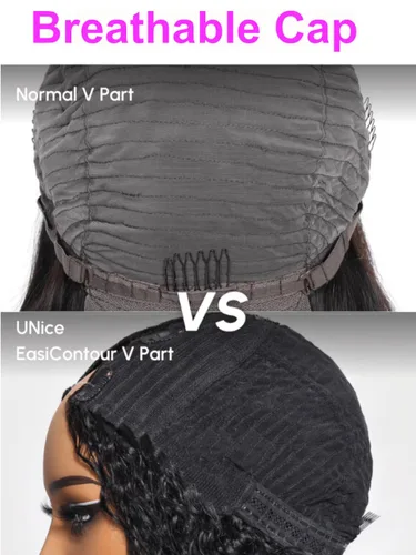 Miniatura 7 de UNICE EasiContour Peluca de Cabello Humano Kinky Straight con Parte en V Sin Pegamento con Clip Peluca Mágica Leave Out Mejorada Peluca de Cabello