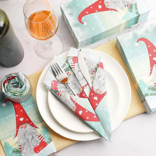 Miniatura 8 de 200 servilletas de Navidad para invitados, gnomos, toalla de mano desechable de Navidad para baño, papel para el hogar, Navidad, invierno