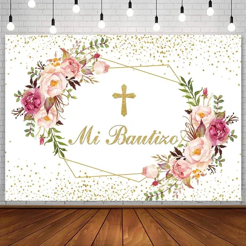 Sendy Telón de fondo de 7 x 5 pies Mi Bautizo para decoración de fiesta de bautismo, suministros de decoración de fiesta de Dios bendiga la primera