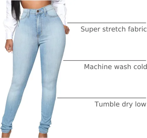 Miniatura 20 de KUNMI - Pantalones de mezclilla clásicos de cintura alta para mujer, elásticos, con efecto de levantamiento de glúteos, ajustados