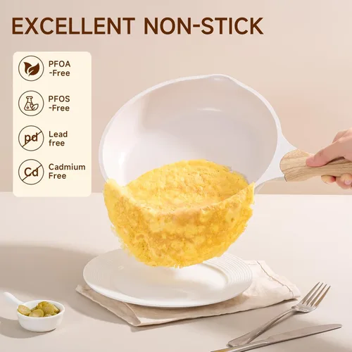 Miniatura 4 de JEETEE Sartén antiadherente de 11 pulgadas, utensilios de cocina con revestimiento de piedra, sartén antiadherente para tortilla con mango Beige
