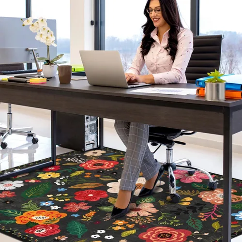 Miniatura 5 de Tapete para silla de oficina para suelo de madera dura y azulejos, tapete bohemio floral de 36"x48" para silla de computadora de oficina para sillas