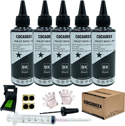 Kit de recarga de tinta negra de 5 botellas compatible con cartuchos de tinta 68XL 67XL 65XL 64XL 63XL 62XL 61XL 60XL 664XL 662XL 21XL 56XL 901XL