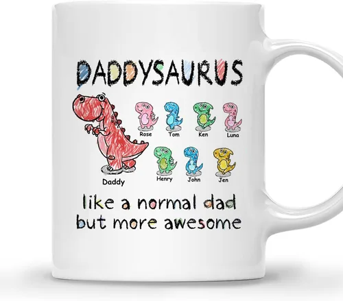 Miniatura 9 de GOSSBY Taza personalizada (1 dinosaurio bebé) ... Like a normal dad but more awesome - Taza personalizada para padres, dinosaurio para papá y bebé