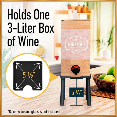 Miniatura 4 de IMPRESA Soporte dispensador de vino en caja, capacidad de 3 litros, 5.5 pulgadas de alto, negro, soporte elevado para caja de vino de vidrio