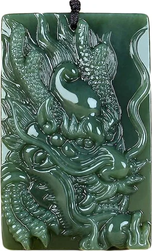 China Natural Hetian Green Jade Nefrita Tallado Fengshui Zodiaco Dragón Bestia Colgante Amuleto Dragón 3#