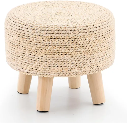 Miniatura 11 de Wimarsbon Reposapiés Otomano de Hierba Marina Natural Rectangular Reposapiés Puf Otomanos con Patas de Madera Tejido a Mano Taburete Escalón