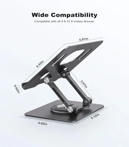 Miniatura 6 de JOIOT Soporte giratorio para tableta con base giratoria 360, soporte ajustable para dibujo, compatible con iPad Pro/Air/Mini y más (negro)