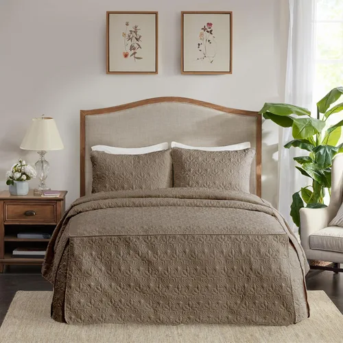 Miniatura 10 de Cubrecama ajustable Madison Park Quebec de diseño clásico tradicional para todas las estaciones, ligera, juego de ropa de cama, fundas a juego, Crema