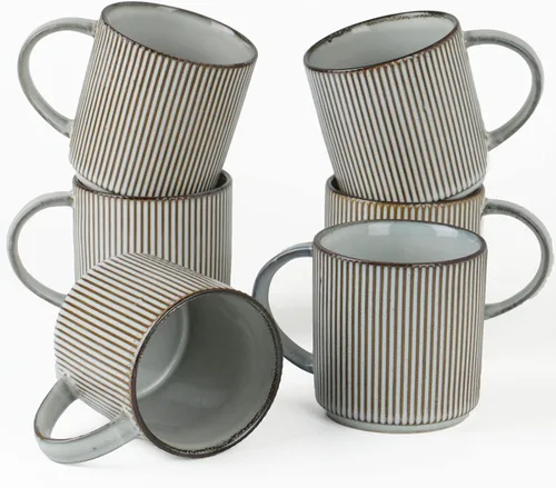 Miniatura 39 de Juego de Tazas de Café Famiware para 6, Tazas de 12 oz con Asa para Café, Té, Cacao, Leche - Juego de Vajilla de Cerámica y Gres, Blanco Mate Blanco