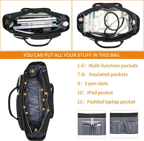 Miniatura 4 de Bolsa de mano para laptop, bolsa de mano para profesores para mujer, trabajo, 15.6 pulgadas, bolsa de mano para computadora portátil, bolsa de mano
