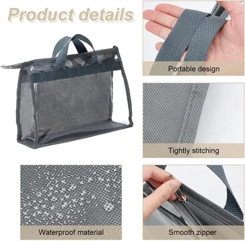 Miniatura 3 de PH PandaHall Paquete de 5 organizadores de almacenamiento de bolsos, bolsas de almacenamiento transparentes para colgar bolsas, bolsas de polvo Gris