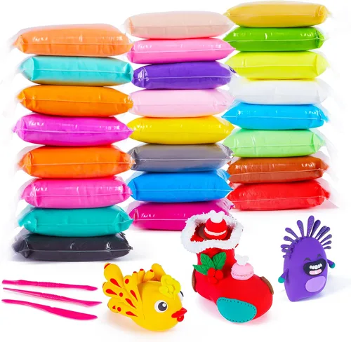 EDIFON Arcilla seca al aire, arcilla de modelado de 24 colores para niños, juguete de arcilla mágica de espuma con herramientas de escultura,