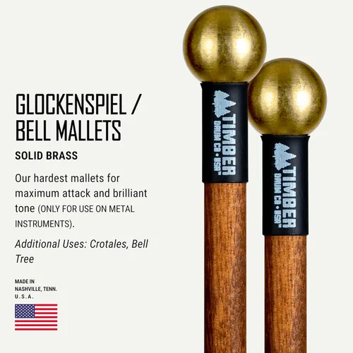 Miniatura 2 de Timber Drum Co. Bell/Glockenspiel Mallets — HECHO EN U.S.A. Percusión Palitos para campanas orquestales, campana, crotales, latón macizo con asas
