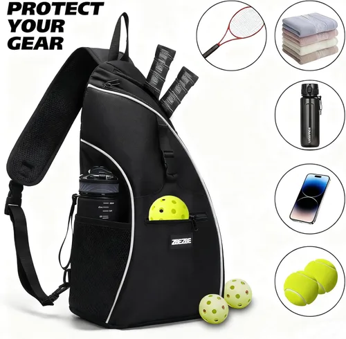 Miniatura 4 de Bolsa de pickleball, mochila de pickleball con soporte para botella de agua para hombres y mujeres Negro
