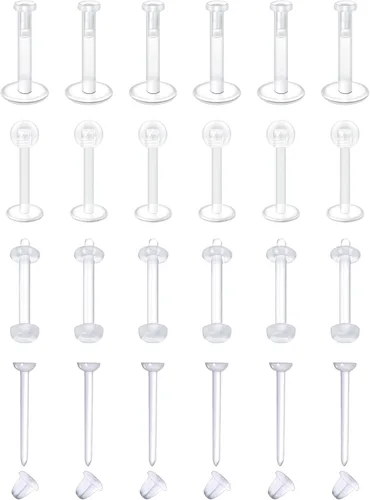 Miniatura 13 de MODRSA - Anillos de nariz transparentes y pernos - Retenedores de perforación de nariz de plástico - 16 g, 18 g, 20 g - Aretes de cartílago