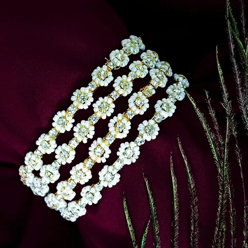 Miniatura 2 de Efulgenz Brazaletes indios para mujer, estilo indio, Bollywood, tradicional piedra de perlas sintéticas, juego de pulseras de boda (oro