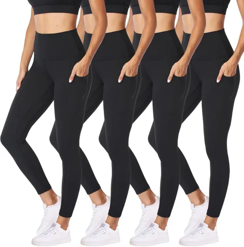 Miniatura 86 de NexiEpoch - Paquete de 4 leggings suaves para mujer, con bolsillos, control de abdomen y cintura alta, pantalones capri para yoga y ejercicio