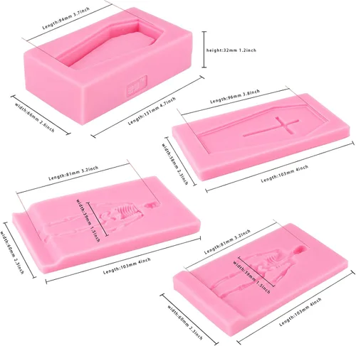 Miniatura 3 de Funshowcase Molde de silicona 3D de esqueleto de Halloween con sarcófago a juego para decoración de pasteles de fondant, arcilla polimérica