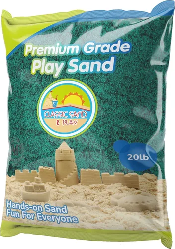 Arena clásica de juego de color verde Sand and Play, bolsa de 20 libras, natural y no tóxica, divertida húmeda y seca en interiores y exteriores,