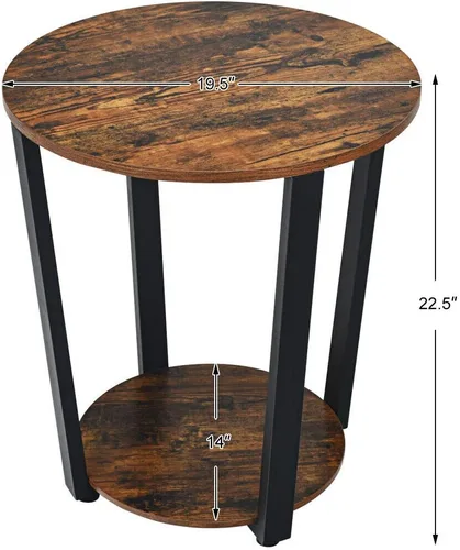 Miniatura 3 de Tangkula Mesa auxiliar redonda, mesa de sofá de metal de 2 niveles con estante de almacenamiento, mesa auxiliar redonda con marco de metal, muebles