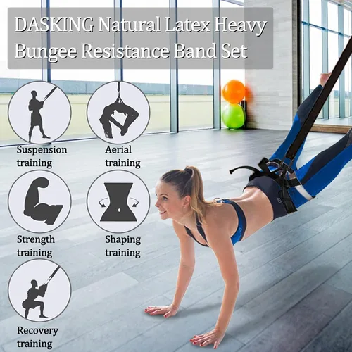 Miniatura 2 de DASKING Juego de bandas de resistencia de látex natural, 3 niveles para entrenador de suspensión para gimnasio en casa, yoga y recuperación