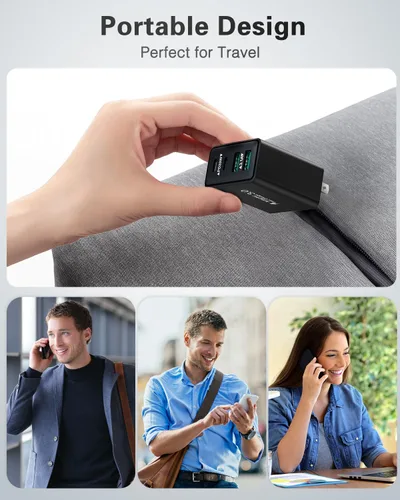 Miniatura 6 de Bloque de carga USB C, cargador de pared USB C de 40 W, adaptador de corriente PD de doble puerto, enchufe de pared QC USB C, bloque de carga rápida