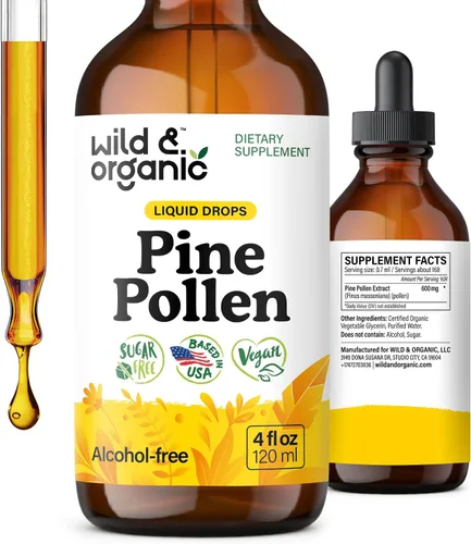 Miniatura 10 de Wild & Organic Tintura de polen de pino, antioxidante y apoyo inmunológico, gotas de extracto de polen de pino, suplemento líquido vegano, sin