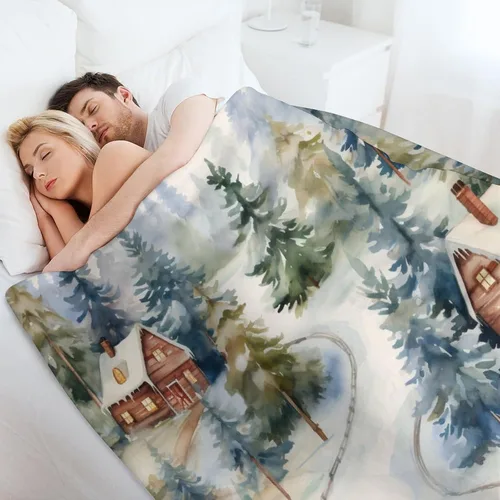 Miniatura 6 de Manta de invierno de acuarela de Navidad en el bosque, manta cálida y acogedora para sofá, cama para adultos, 30 x 40 pulgadas, manta de microfibra