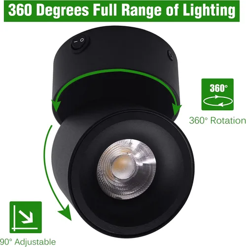 Miniatura 5 de Paquete de 2 Focos LED COB de Techo Downlight de 12V con Interruptor, Montaje en Superficie 330° Ajustable Regulable Luz de Pared para RV Lámpara