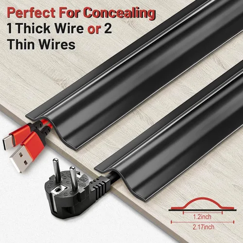 Miniatura 4 de Tendak Cubierta de cable de suelo de 16.4 pies, cubierta de cable suave de PVC para ocultar cables de extensión y evitar tropiezos, protector