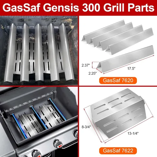 Miniatura 2 de GasSaf Barras aromatizantes de parrilla 17.5, deflector de calor para Weber Genesis Parts 310, barra de sabor para Weber Genesis 300 310 320 330