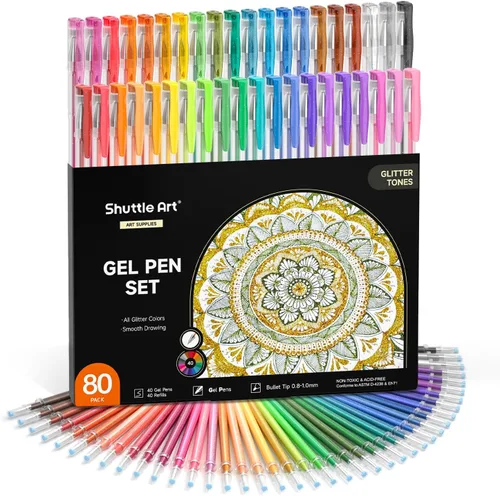 Miniatura 10 de Shuttle Art - Juego de 160 bolígrafos de gel con brillo, 80 colores, con 80 recargas para libros de colorear para adultos, dibujo, manualidades