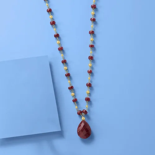 Miniatura 5 de Ross-Simons 2400 ct tw Ruby Station Necklace in 14kt Yellow Gold