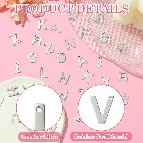 Miniatura 4 de DanLingJewelry 150 – 200 dijes de letras aleatorias de acero inoxidable 304 mezclados del alfabeto A-Z, surtidos para fabricación de joyas