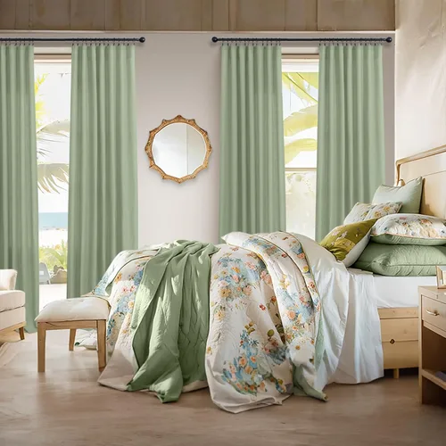 Miniatura 140 de Cortinas de lino gris claro, 2 paneles, presillas traseras, bolsillo para cortinero, semitraslúcidas, ahorran energía, estilo rústico, arpillera