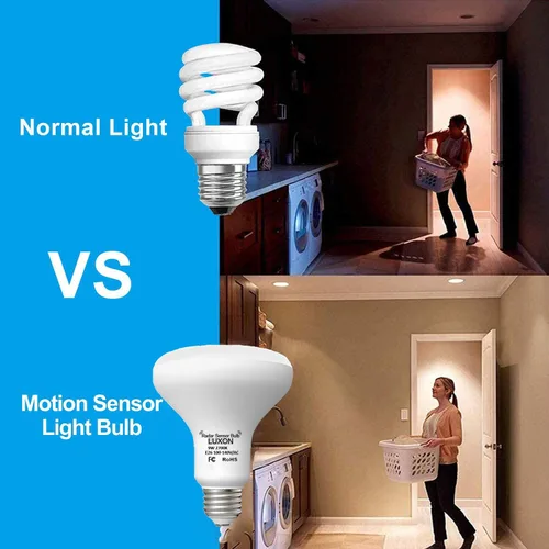 Miniatura 4 de LUXON Bombillas con sensor de movimiento de radar BR25 de 9 W, detector equivalente al atardecer al amanecer de 90 W, iluminación de lámpara LED