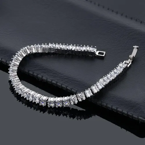 Miniatura 4 de Gem Stone King Pulsera de tenis clásica de circonita cúbica de corte princesa para mujer