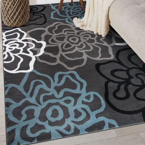 Rugshop Alfombra contemporánea y moderna con flores abstractas y diseño floral, fácil de mantener, para oficina en casa, sala de estar, dormitorio,